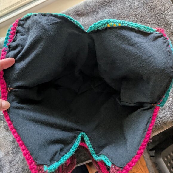 Handmade Multicolor Crochet Granny Square Lined Tote Bag With Patchwork Design - Picture 9 of 9